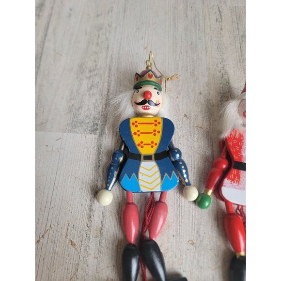 Pull string Nutcracker Santa Claus vintage ornament Xmas set - Picture 3 of 13